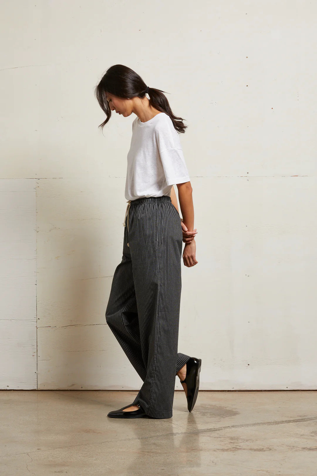Andi Poplin Pants in Black Stripe