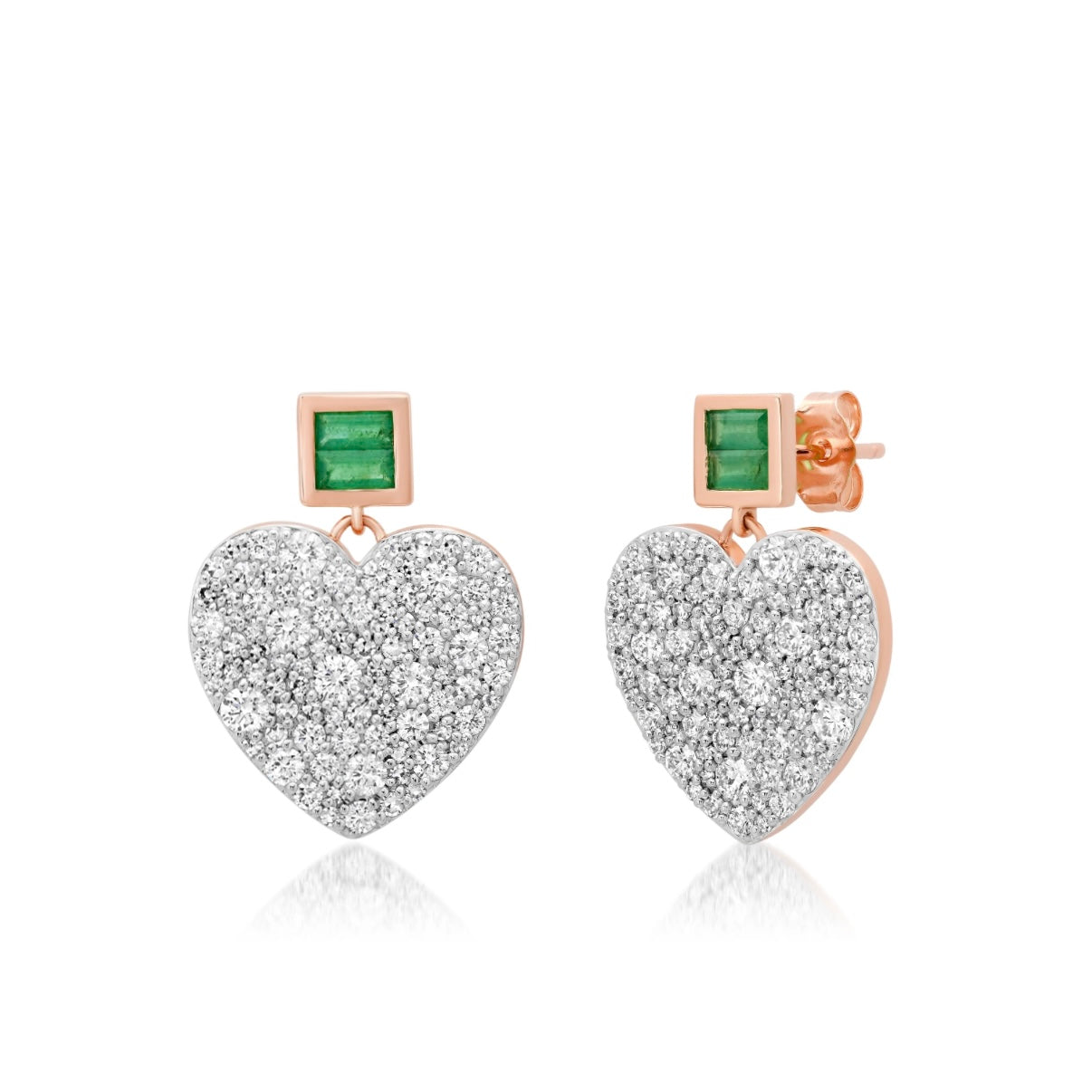 Diamond and Emerald Jumbo Sweetheart Earrings