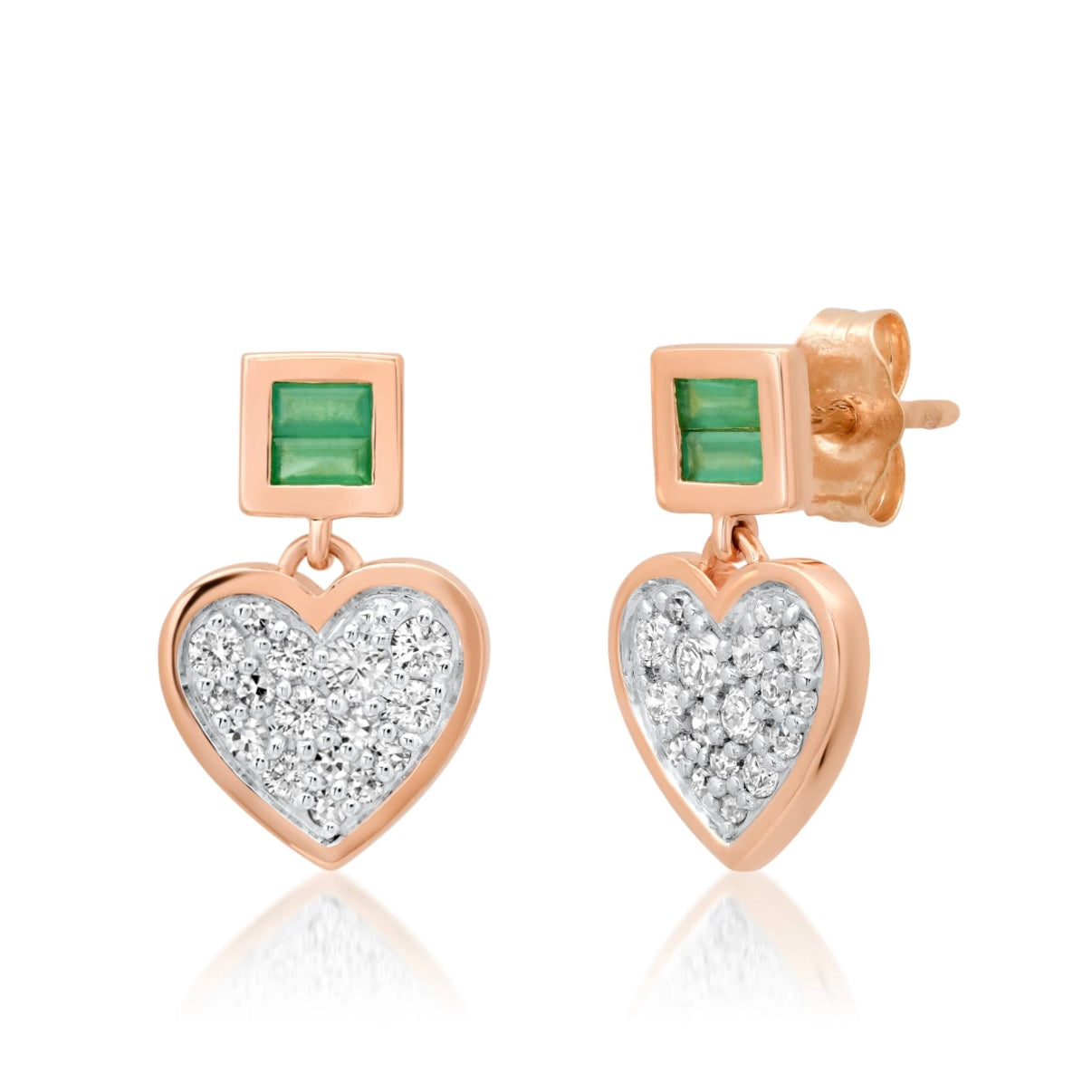 Diamond and Emerald Small Sweetheart Earrings
