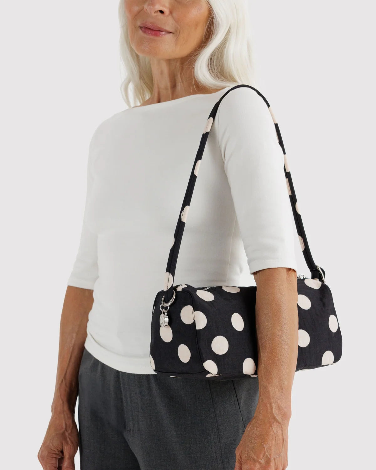 Nylon Loaf Bag in Black and Cream Polka Dot
