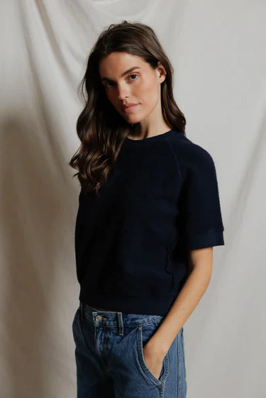 Kennedy Short Sleeve Crewneck Sweatshirt in Navy