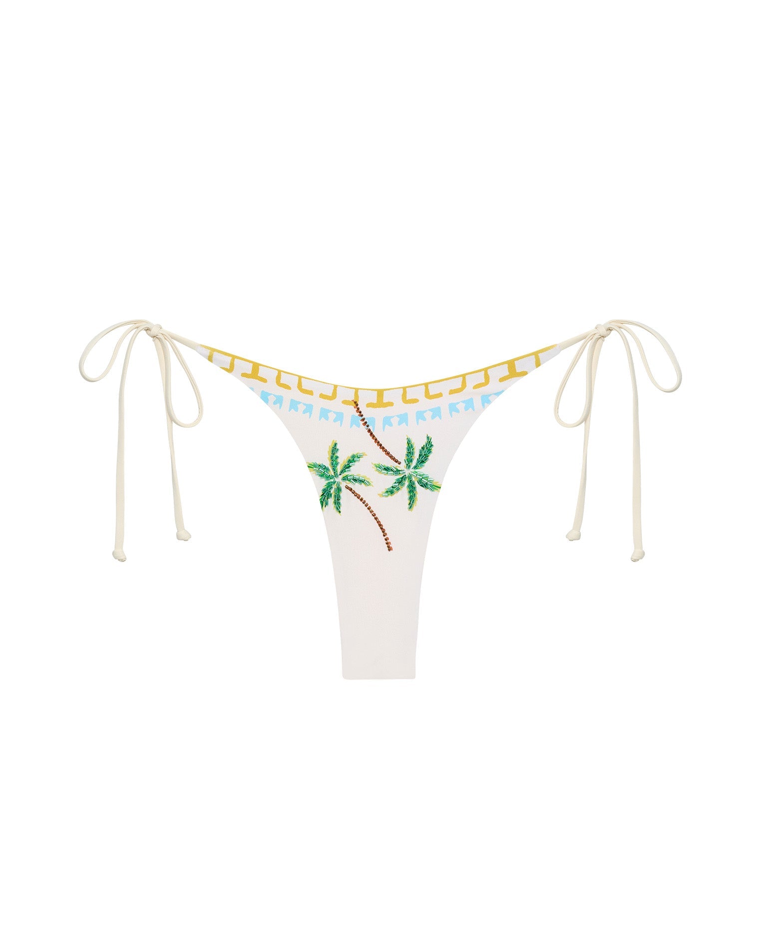 LSPACE Lennox Bikini Bottom in wish you were here print, off-model flat lay on white background.