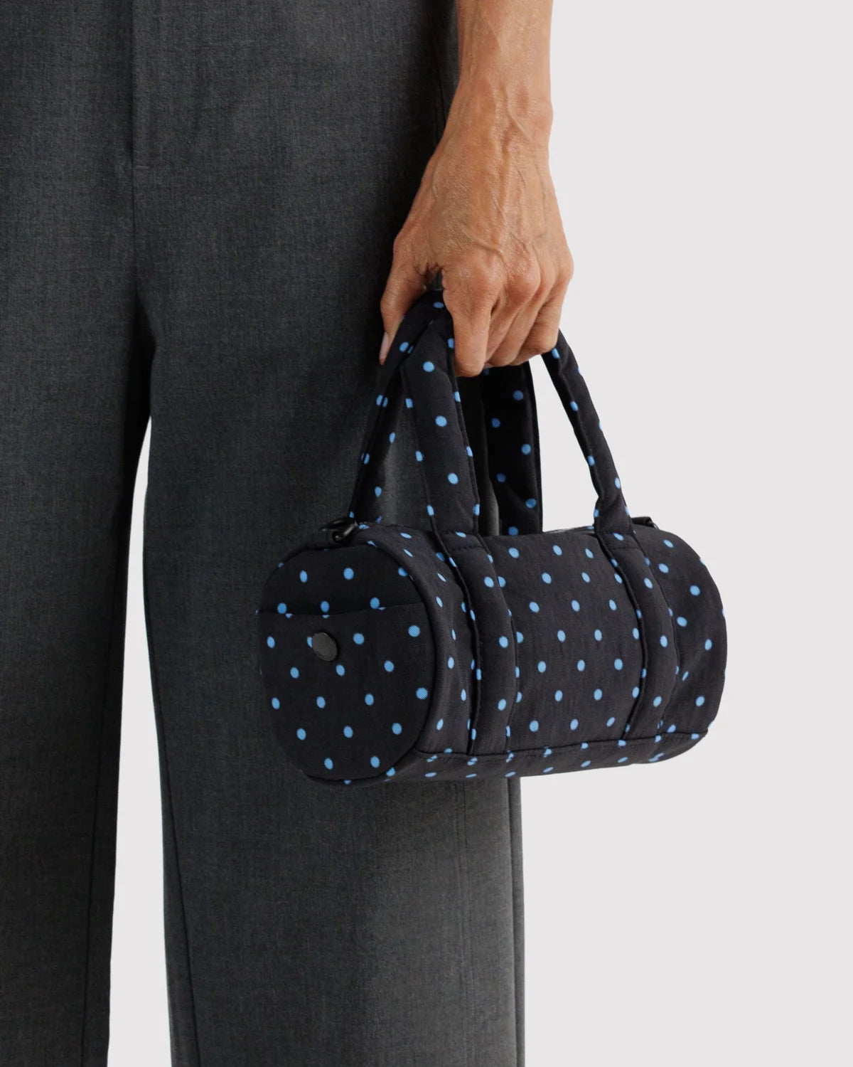 Small Nylon Duffle Bag in Black and Sky Blue Micro Dot