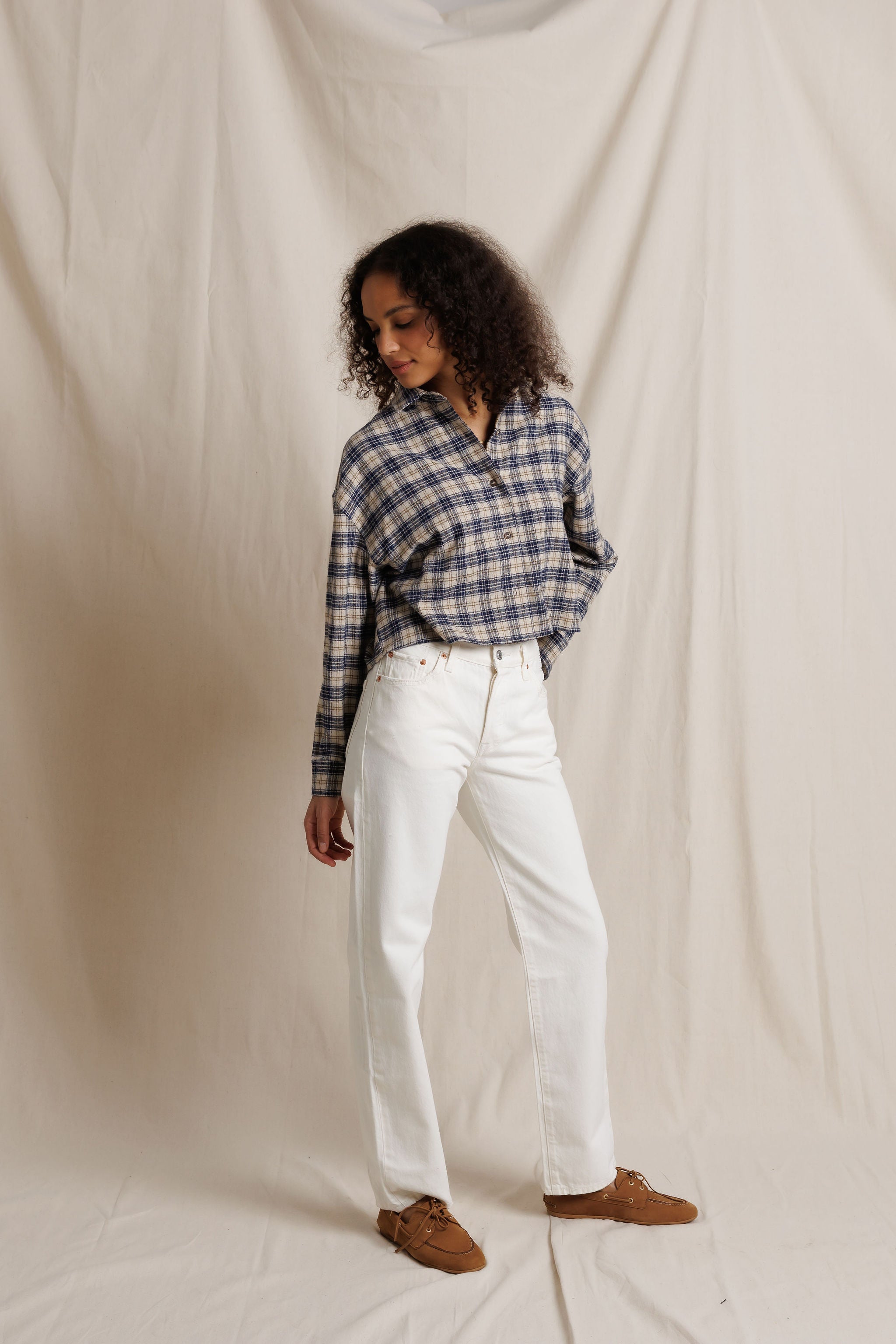 Tate Plaid Button Up in Sugar Plaid