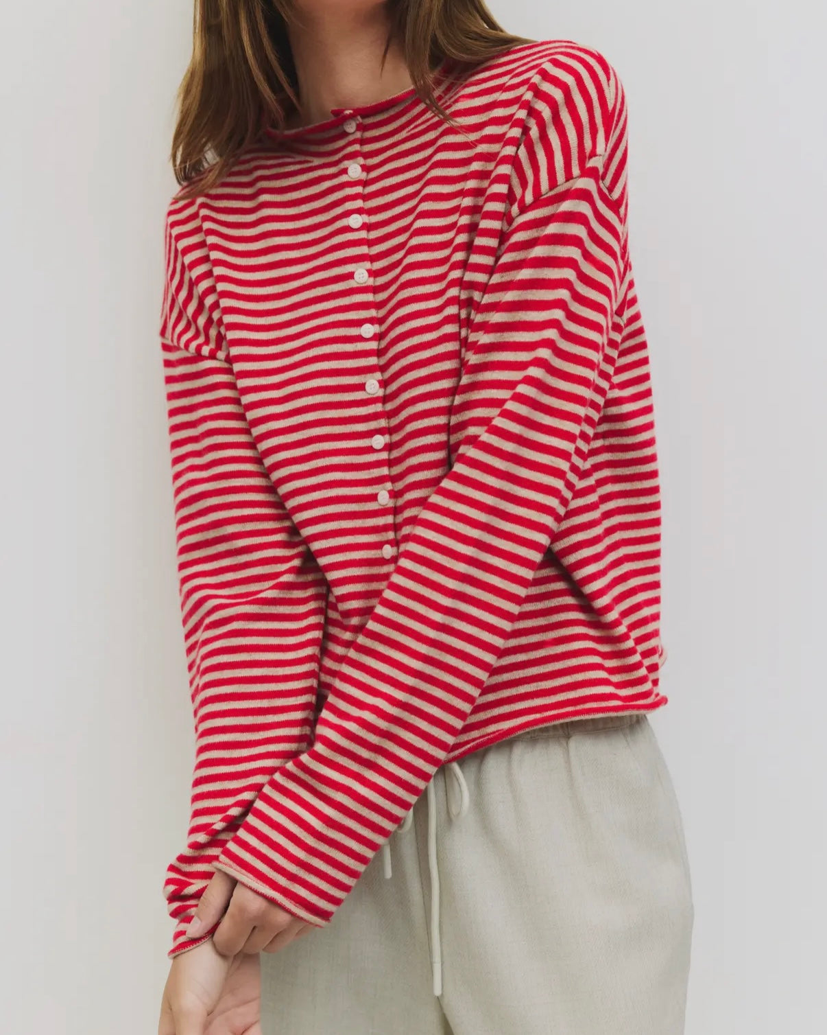 Eleanor Stripe Cardigan in Red + Cream