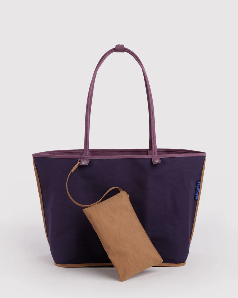 Large Nylon Reversible Tote in Plum Mix