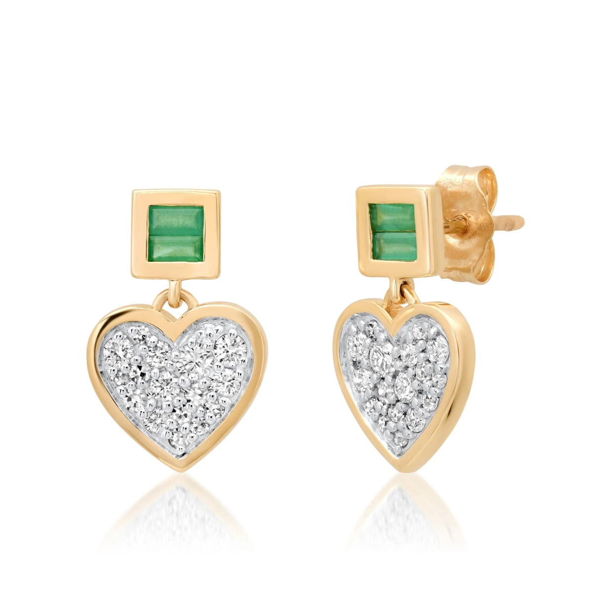 Diamond and Emerald Small Sweetheart Earrings