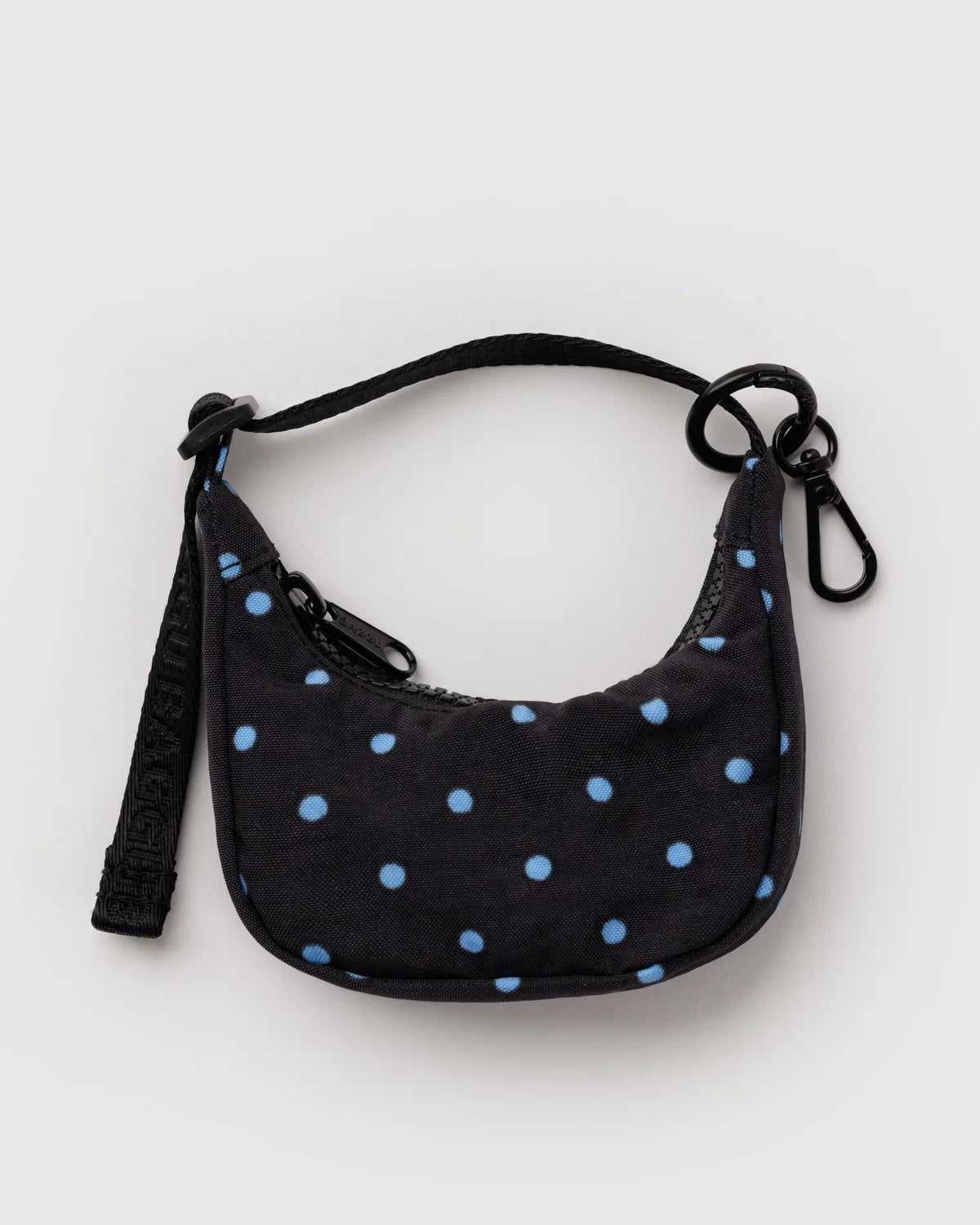 Crescent Bag Charm in Black and Sky Blue Micro Dot