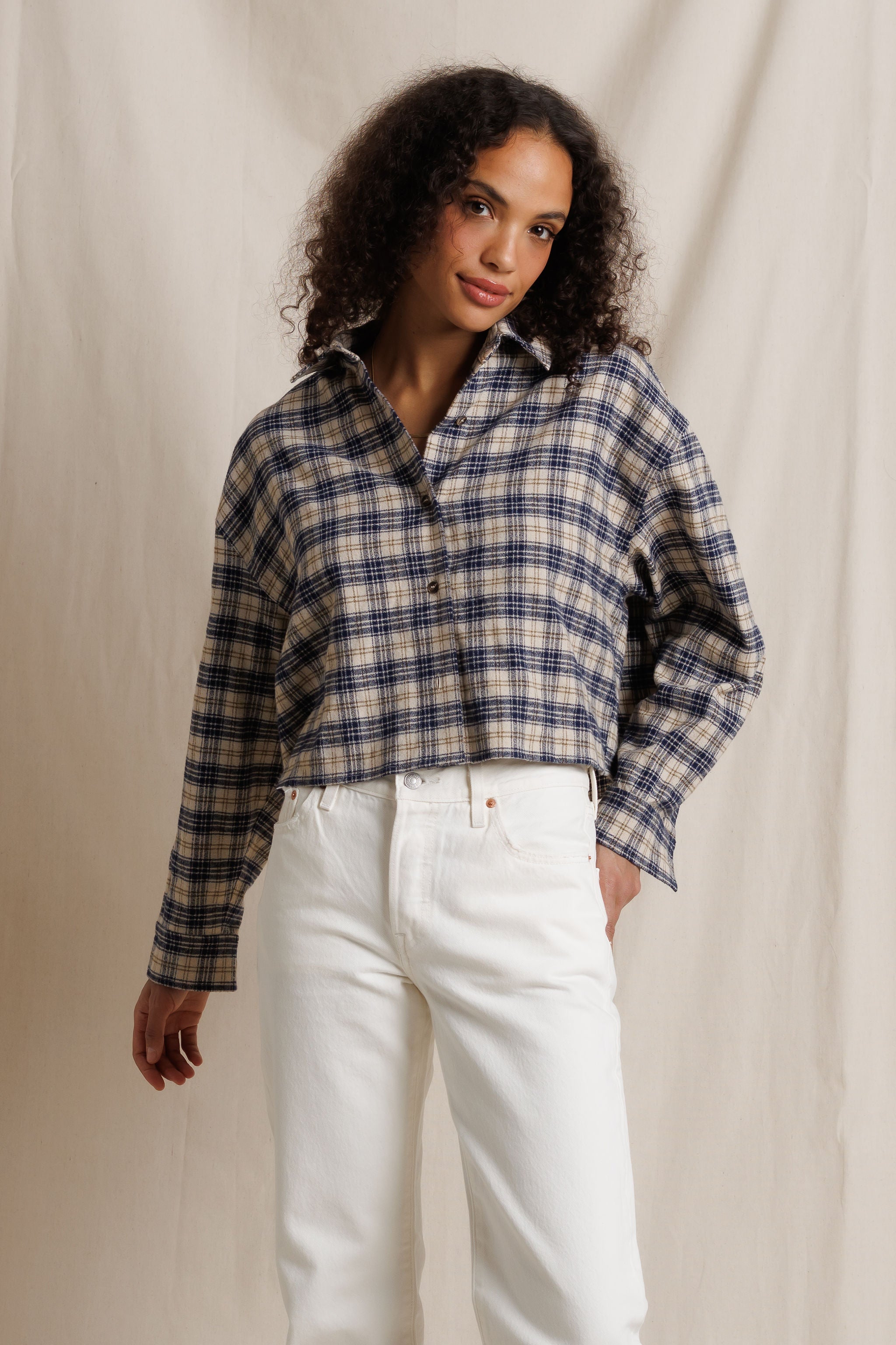 Tate Plaid Button Up in Sugar Plaid