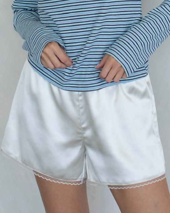 Loren Satin Shorts in Cream