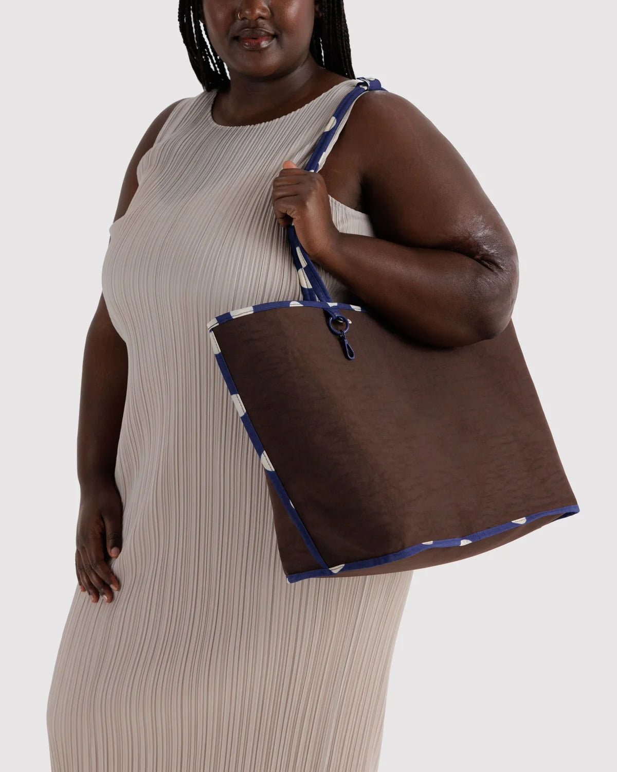 Large Nylon Reversible Tote in Navy Polka Dot Mix