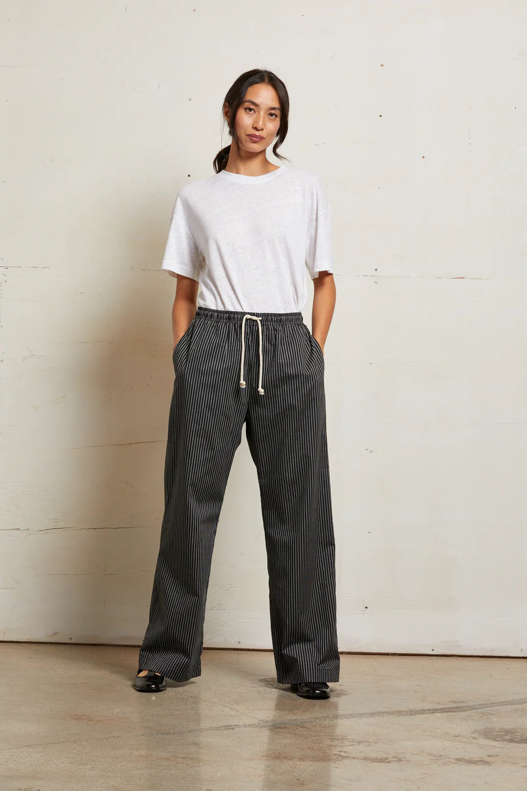 Andi Poplin Pants in Black Stripe