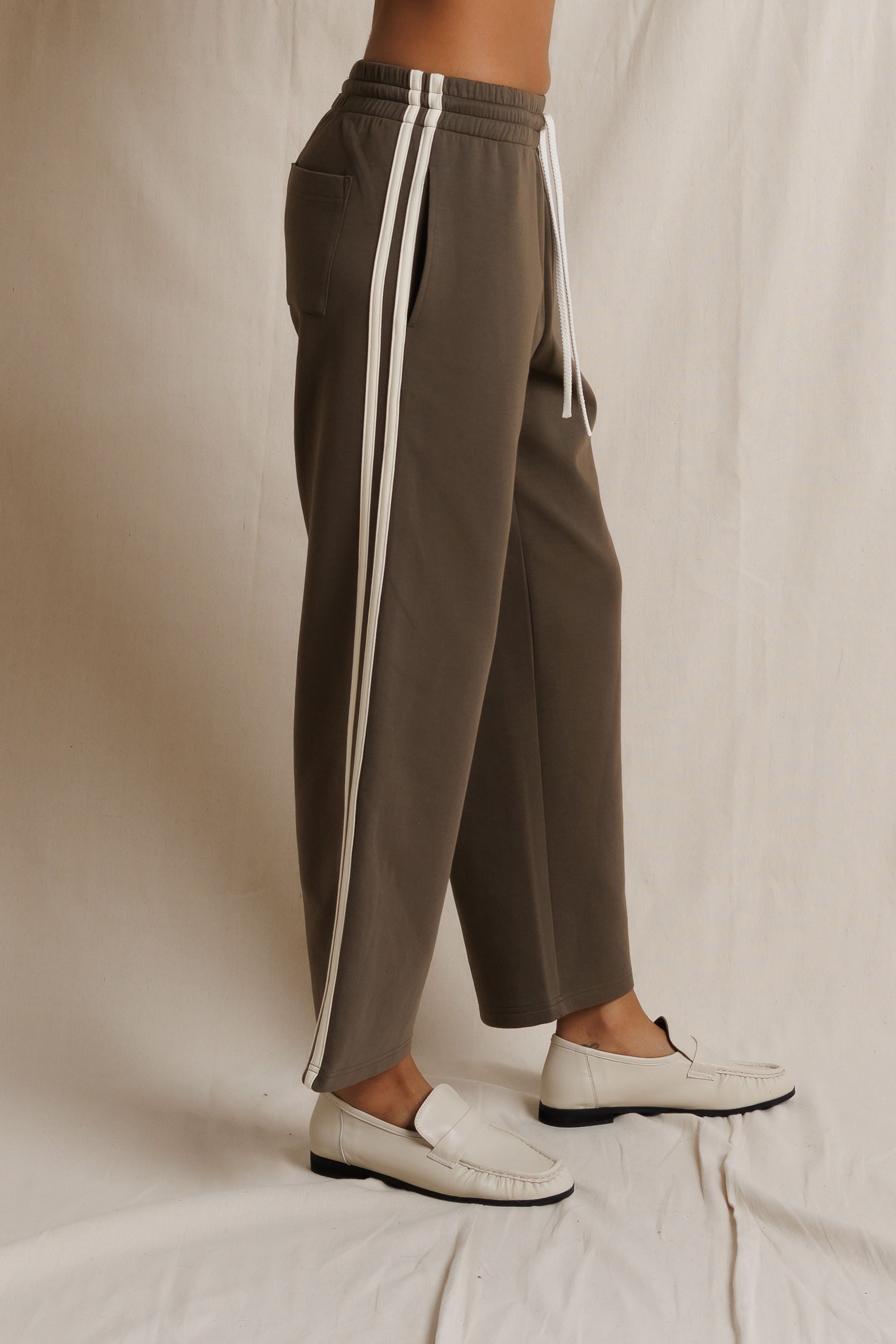 Claud Pureform Cropped Track Pants in Dark Olive