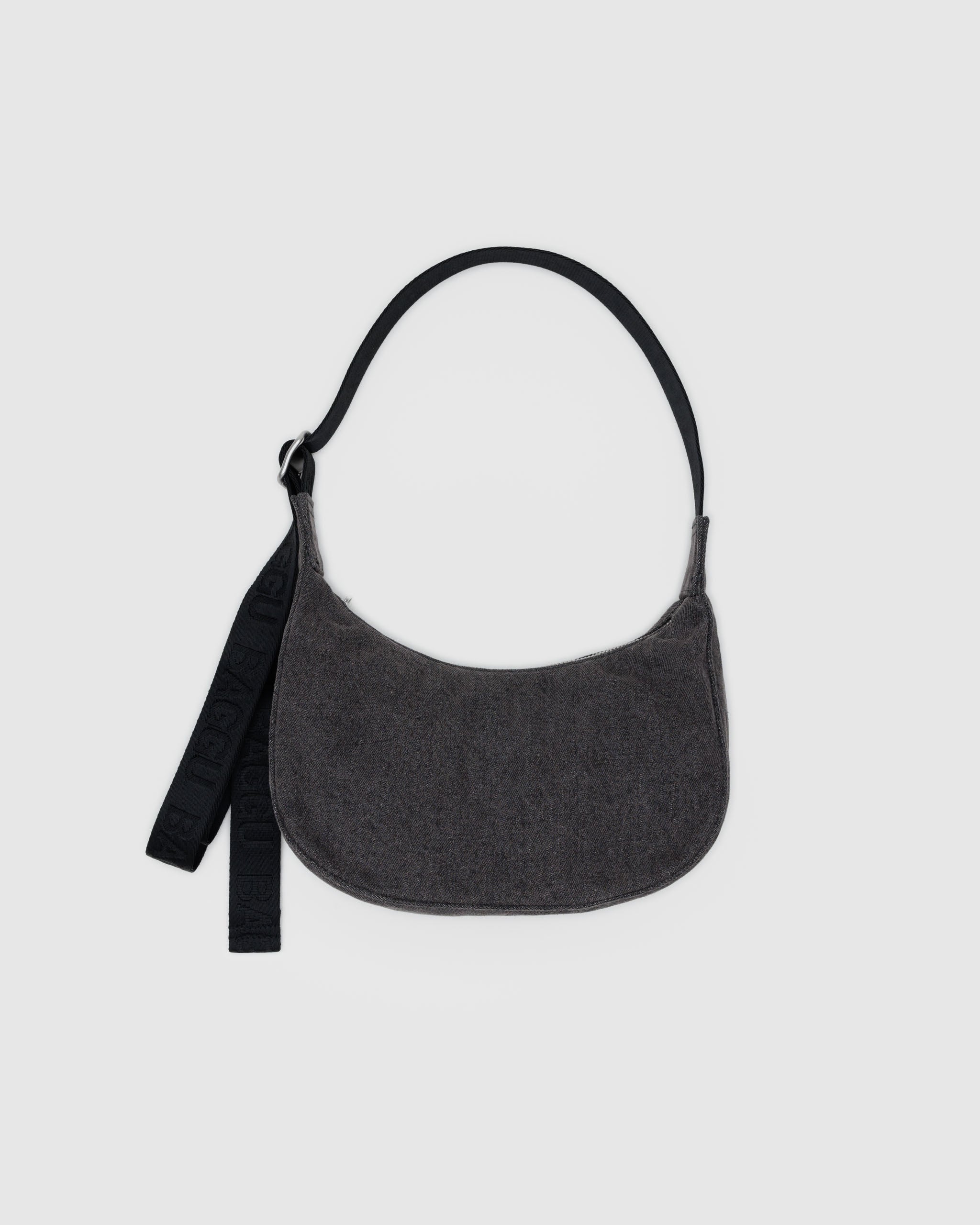 Small Denim Crescent Bag in Washed Black Denim