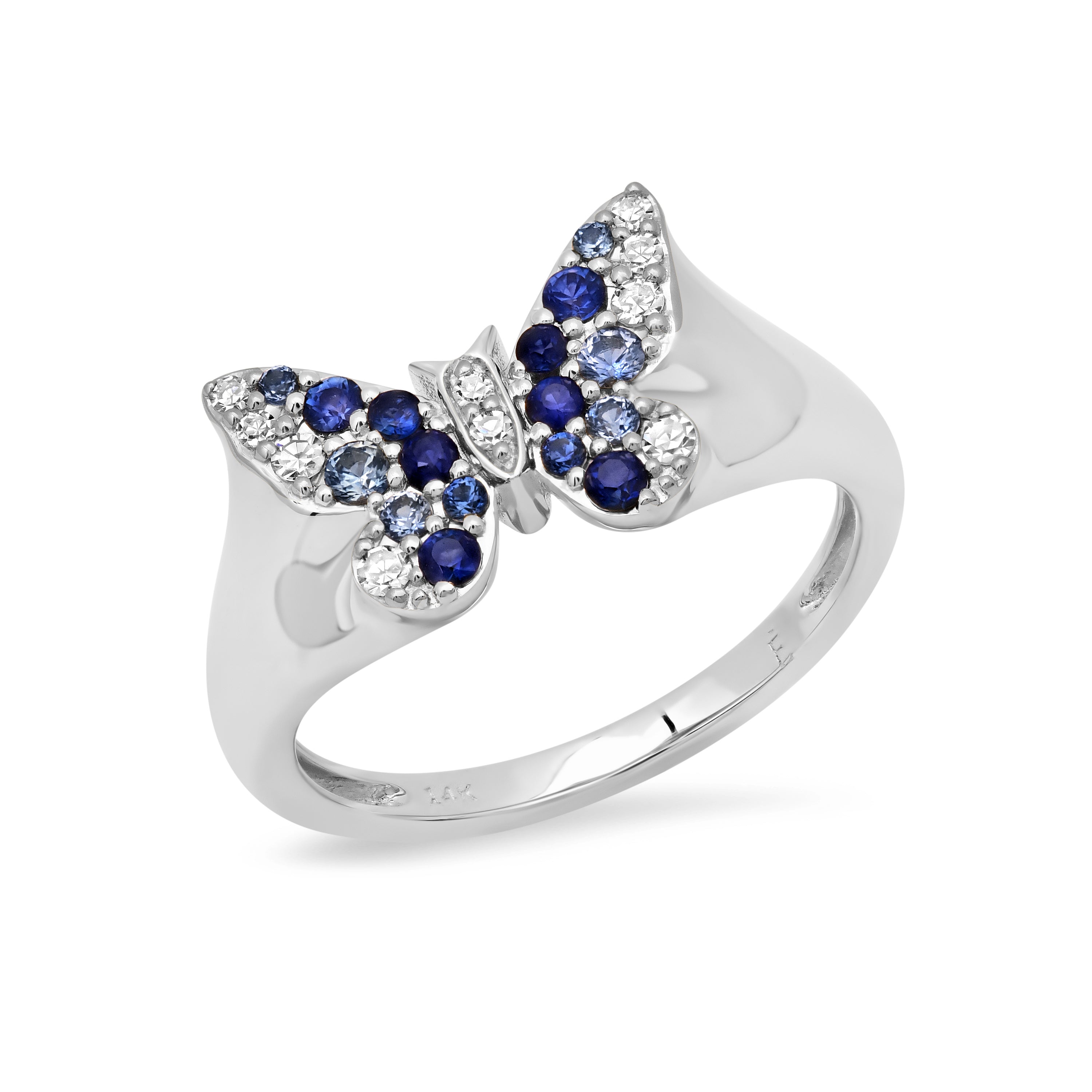 Mini Blue and Diamond Ombré Butterfly Pinky Ring