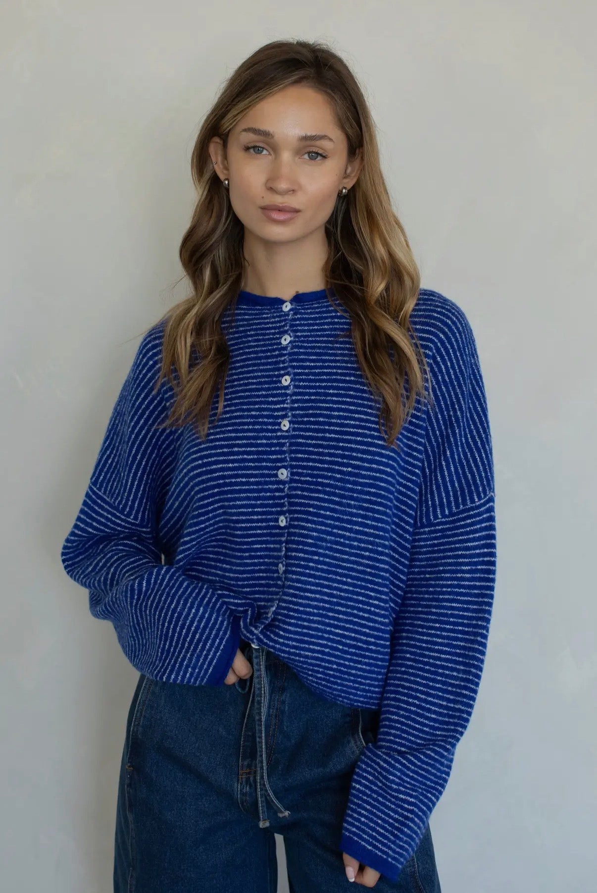 Maisie Sweater in Mini Cobalt Stripe