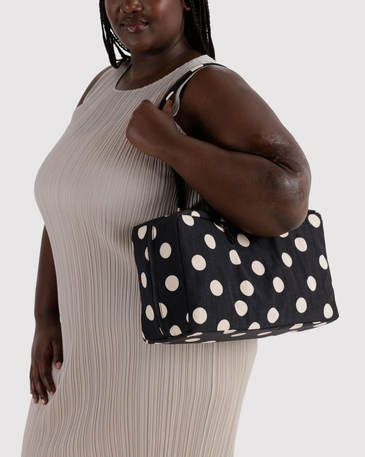 Medium Bowler Bag in Black and Cream Polka Dot