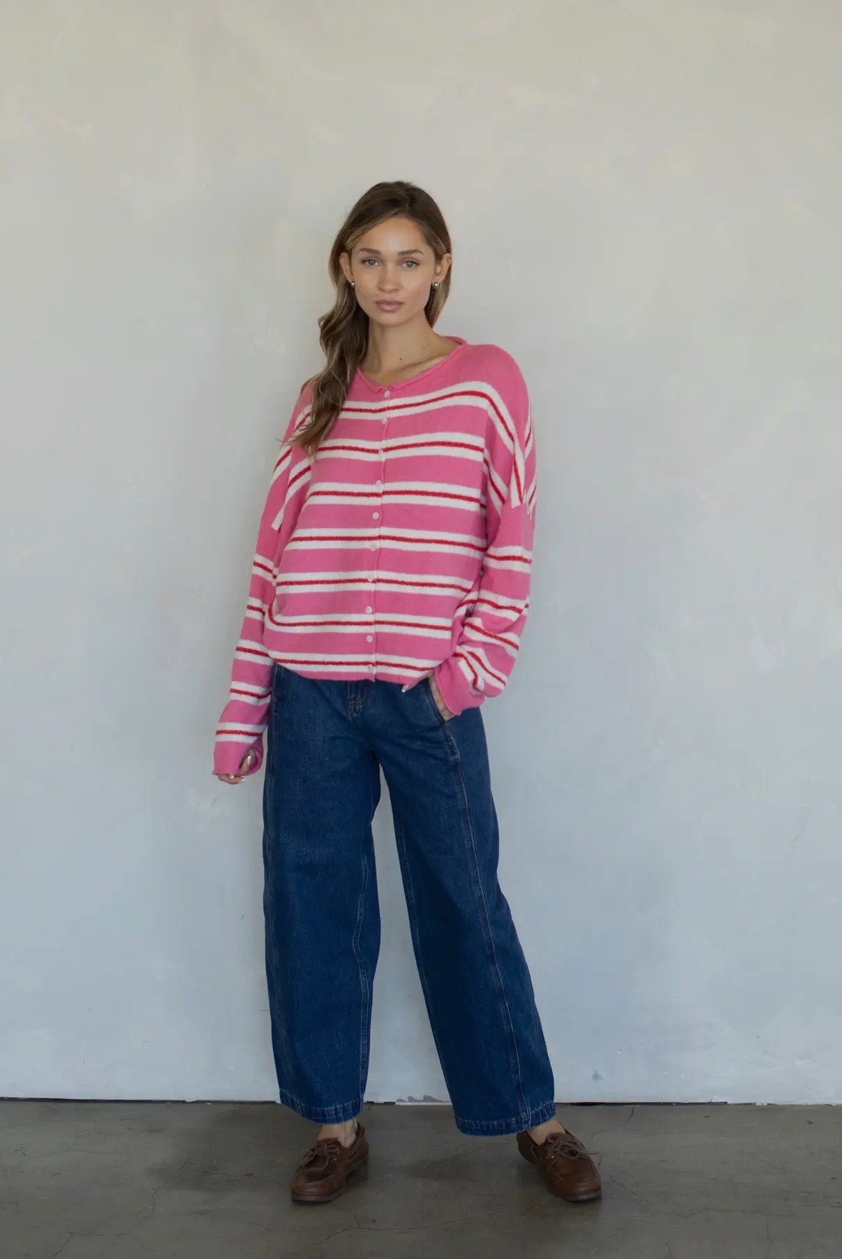 Maisie Sweater in Rose Varsity Stripe
