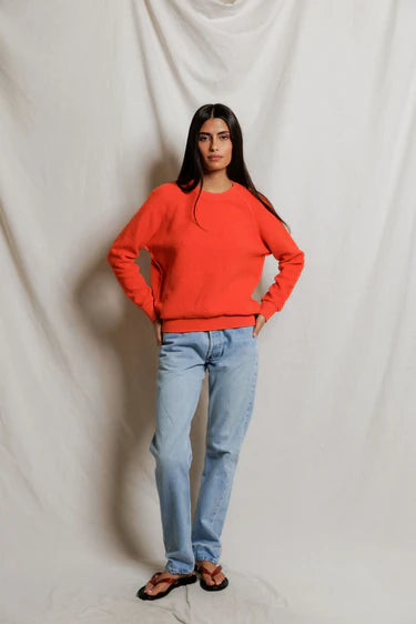 Ziggy Reverse Fleece Crewneck Sweatshirt in Clementine