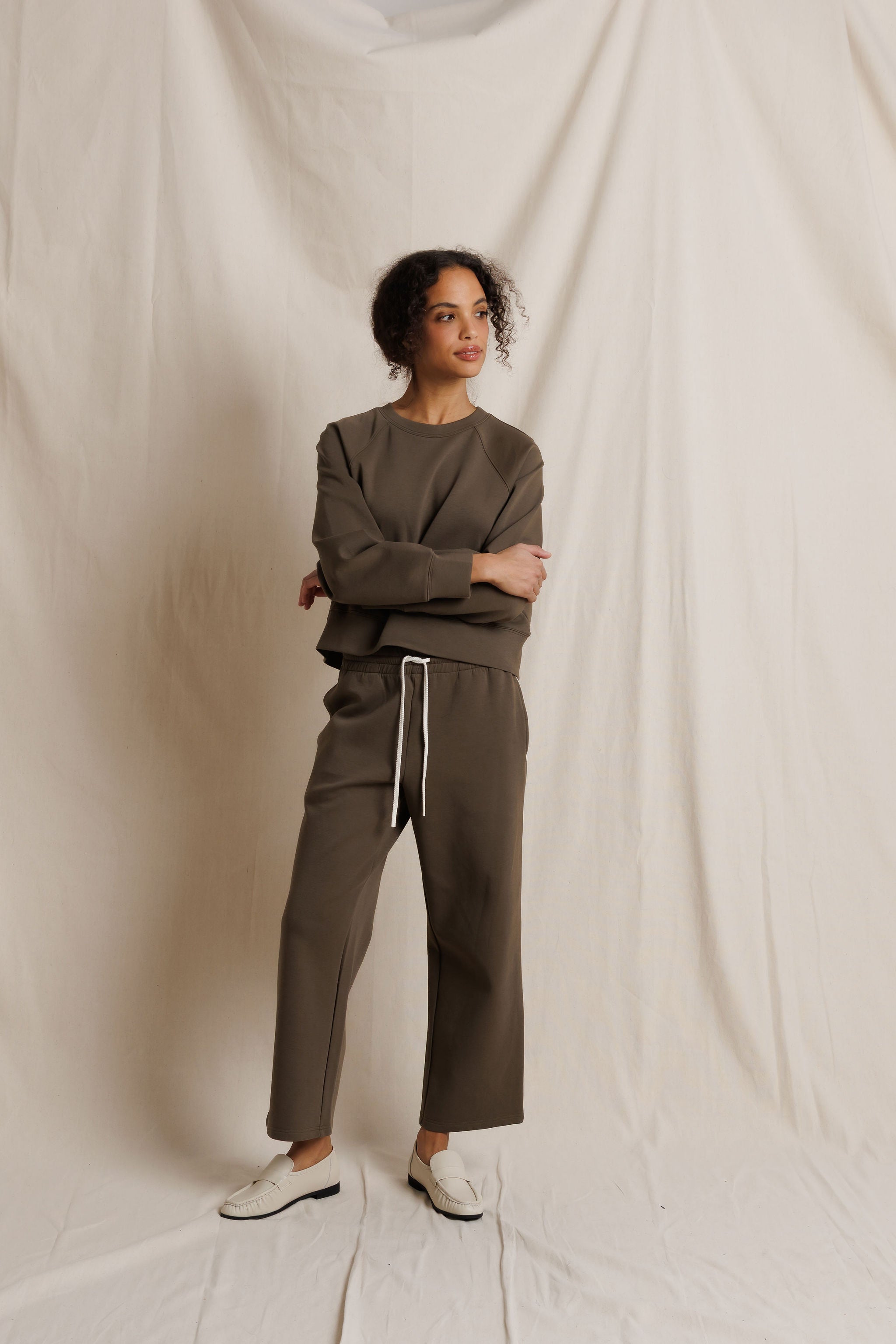 Claud Pureform Cropped Track Pants in Dark Olive