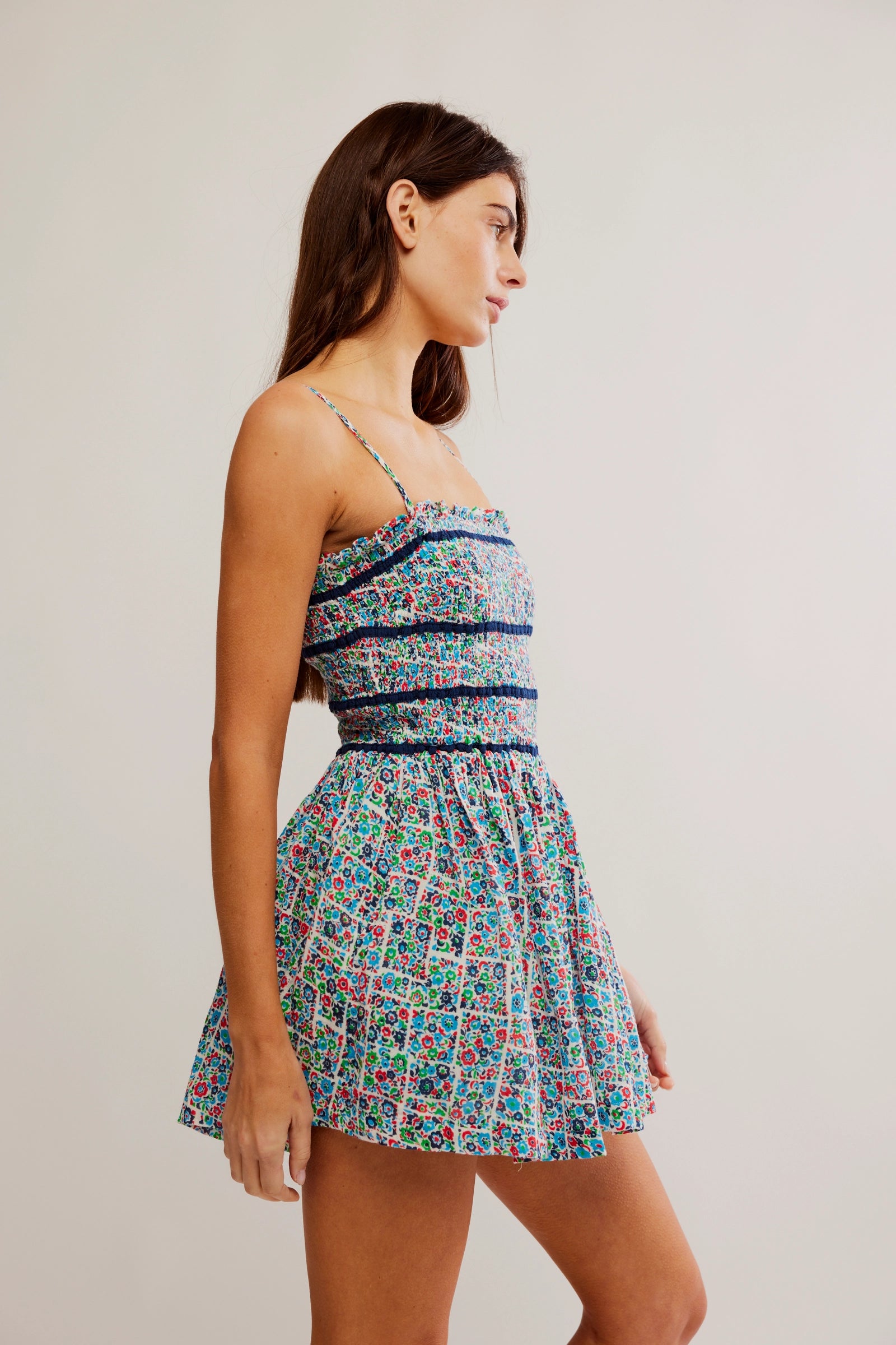 Bali Checked Out Printed Romper in Gardenia Combo