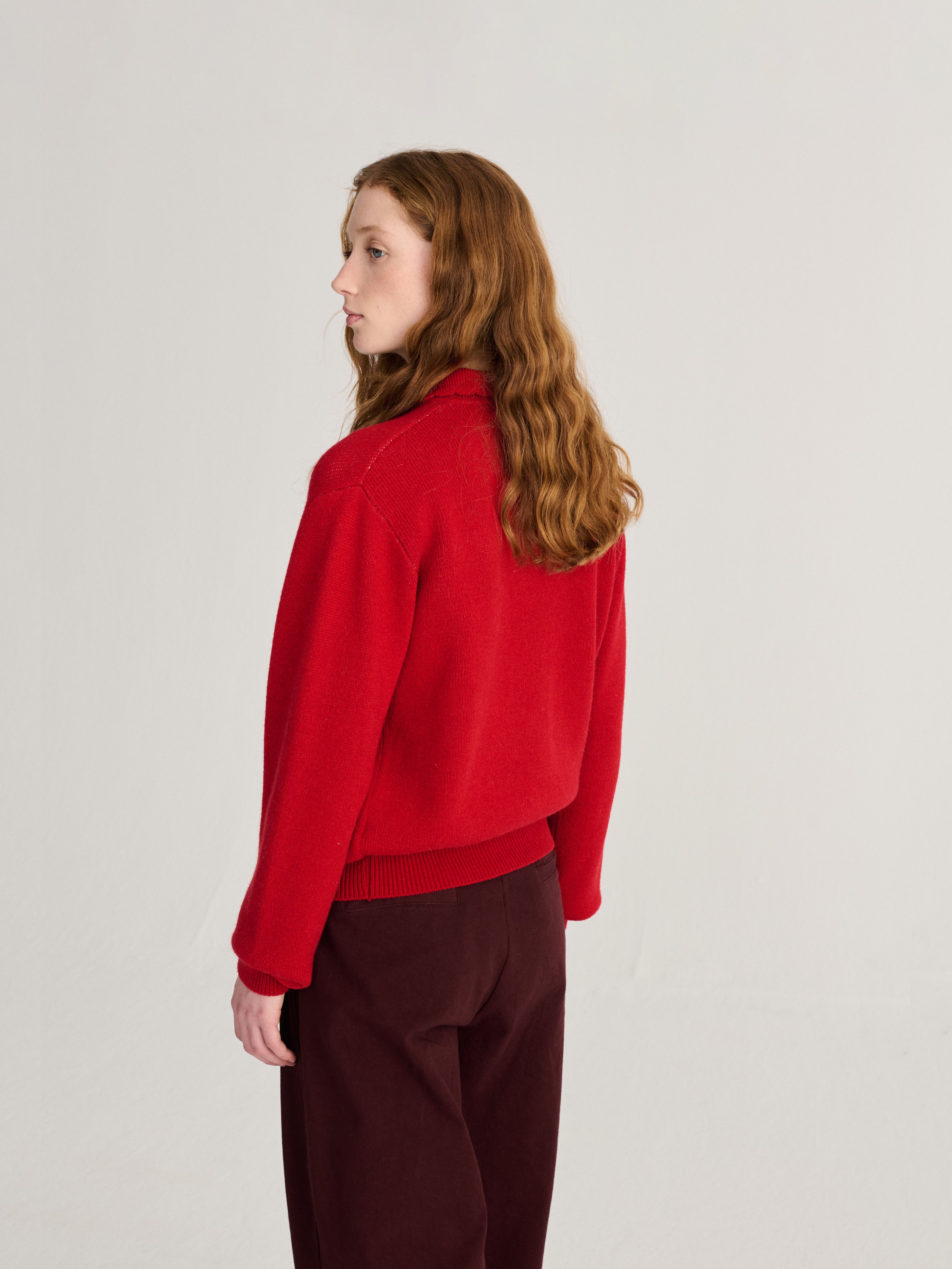 Forest Scene Wool Blend Polo Cardigan