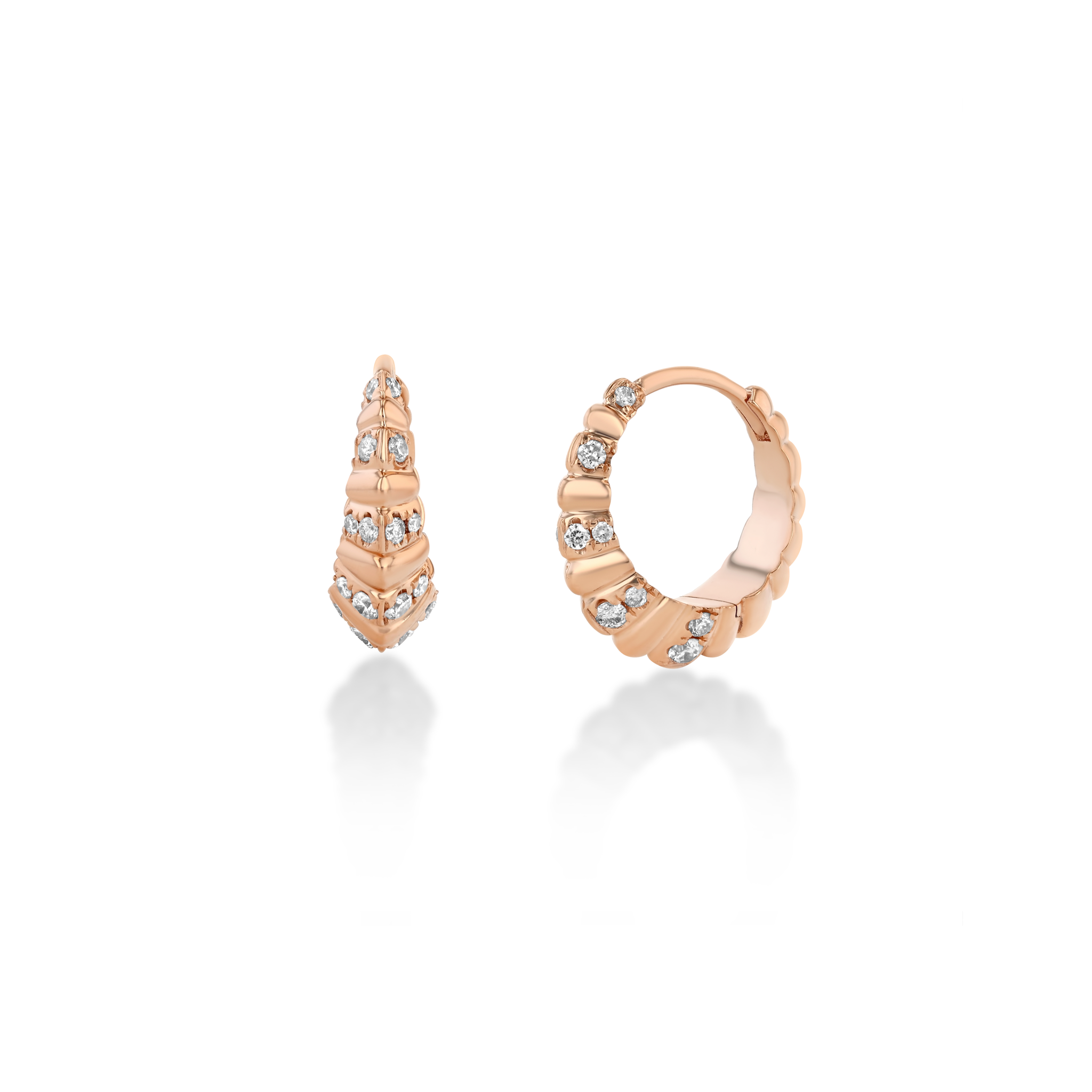 Striped Pavé Medium Fluted Crescent Huggies