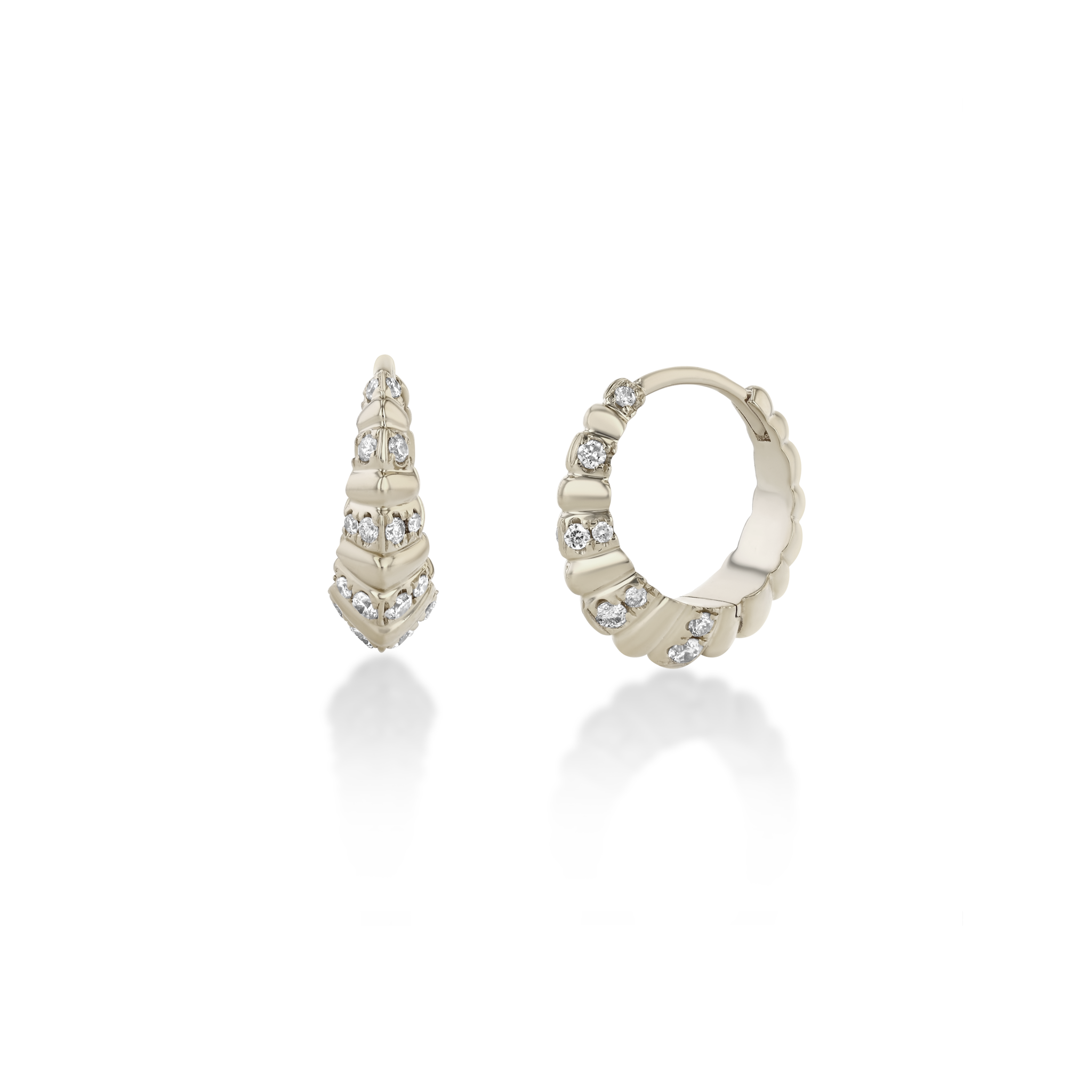 Striped Pavé Medium Fluted Crescent Huggies