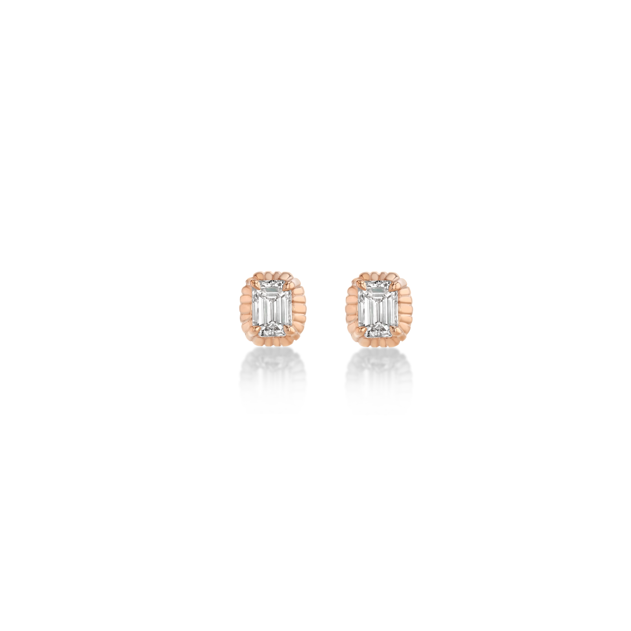 Mini Fluted Button Studs Emerald Cut