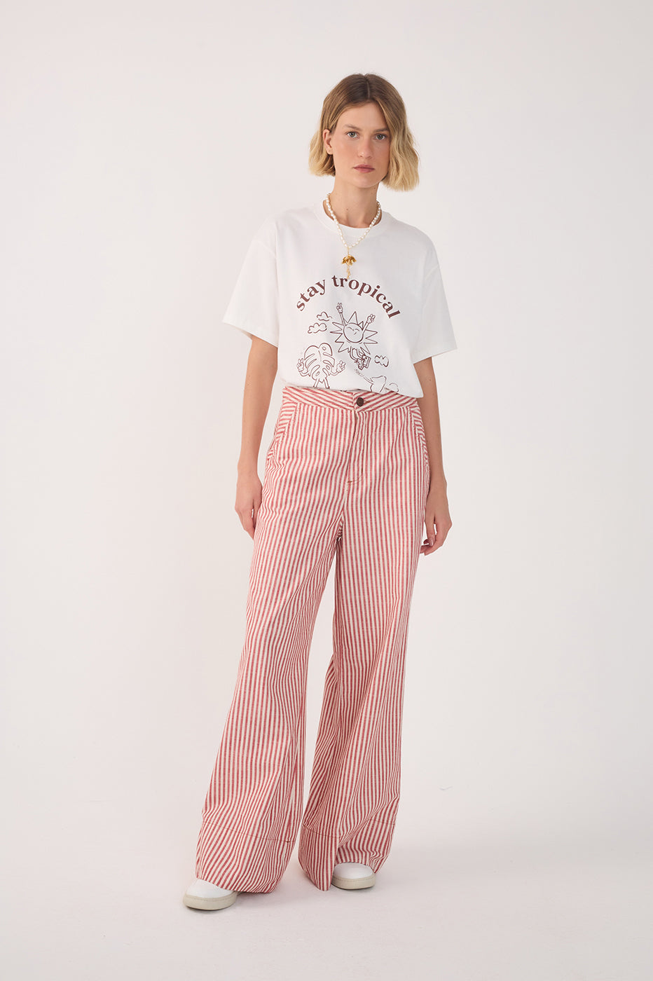 Striped Twill Wide Leg Pants