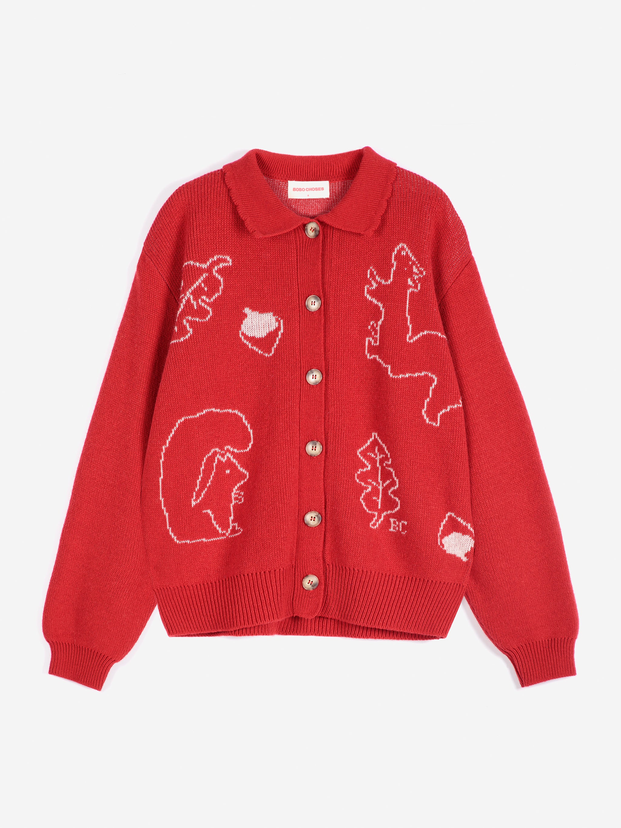 Forest Scene Wool Blend Polo Cardigan