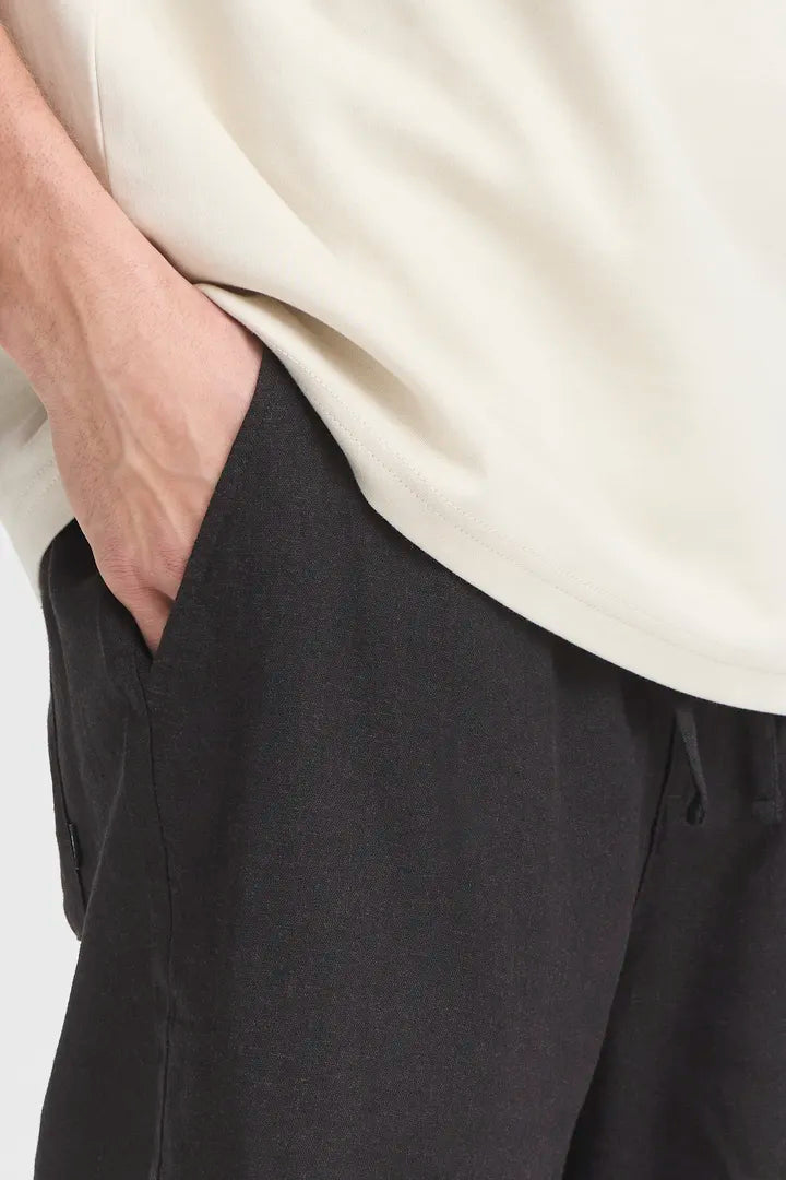 Allan Elas Linen Drawstring Shorts in Black