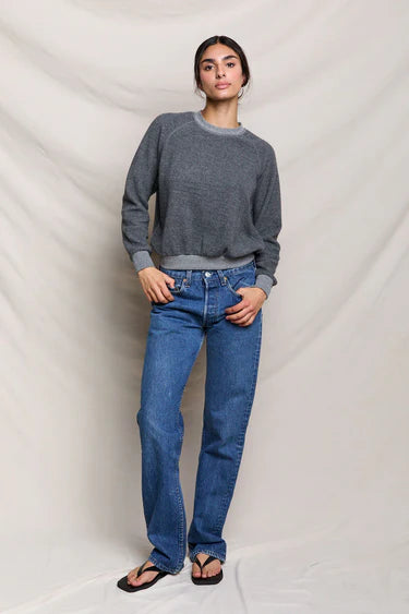 Ziggy Reverse Fleece Crewneck Sweatshirt in Dark Heather Grey