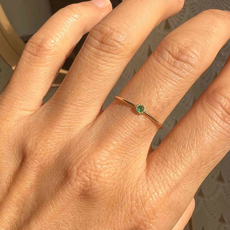 Round Emerald Moon Drop Ring