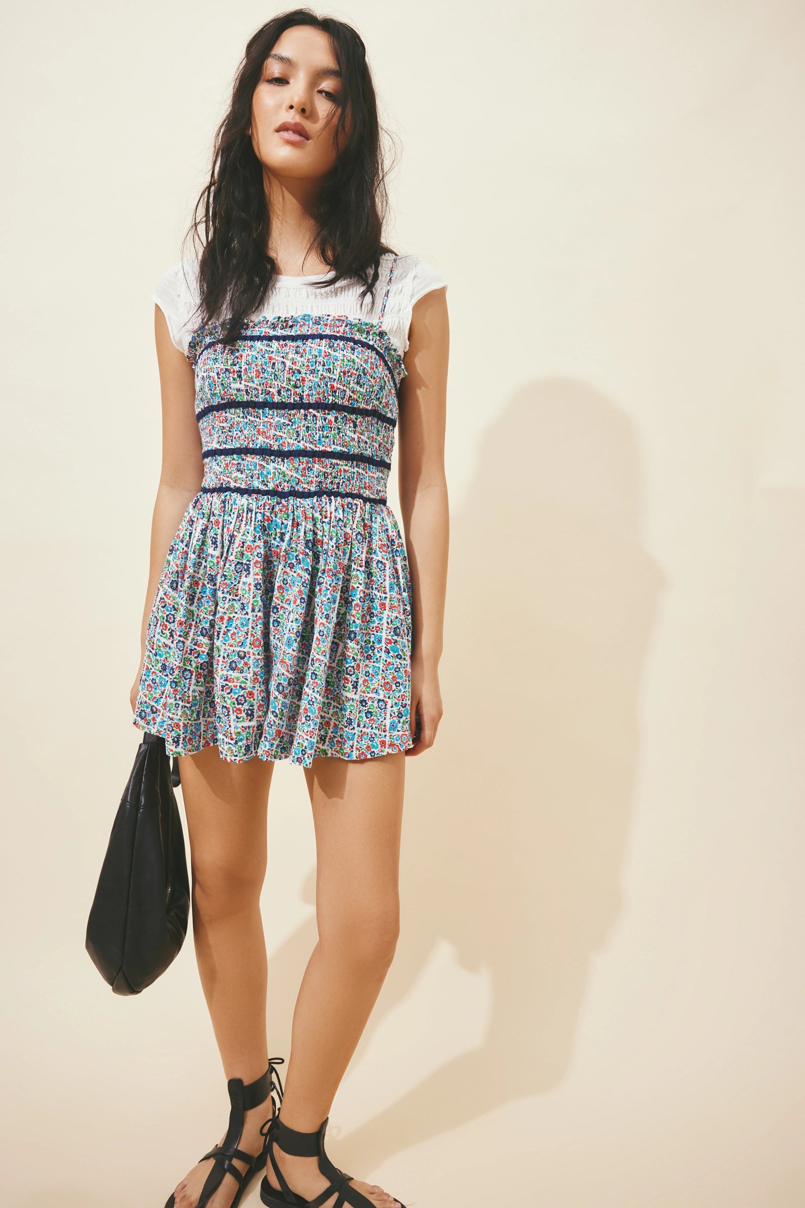 Bali Checked Out Printed Romper in Gardenia Combo