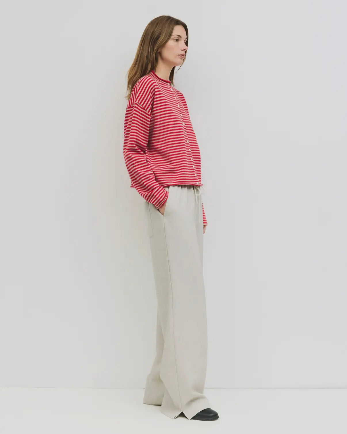 Eleanor Stripe Cardigan in Red + Cream