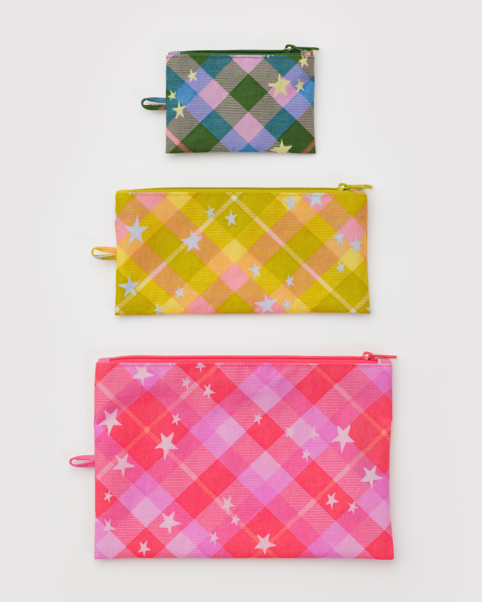 Flat Pouch Set in Star Plaid