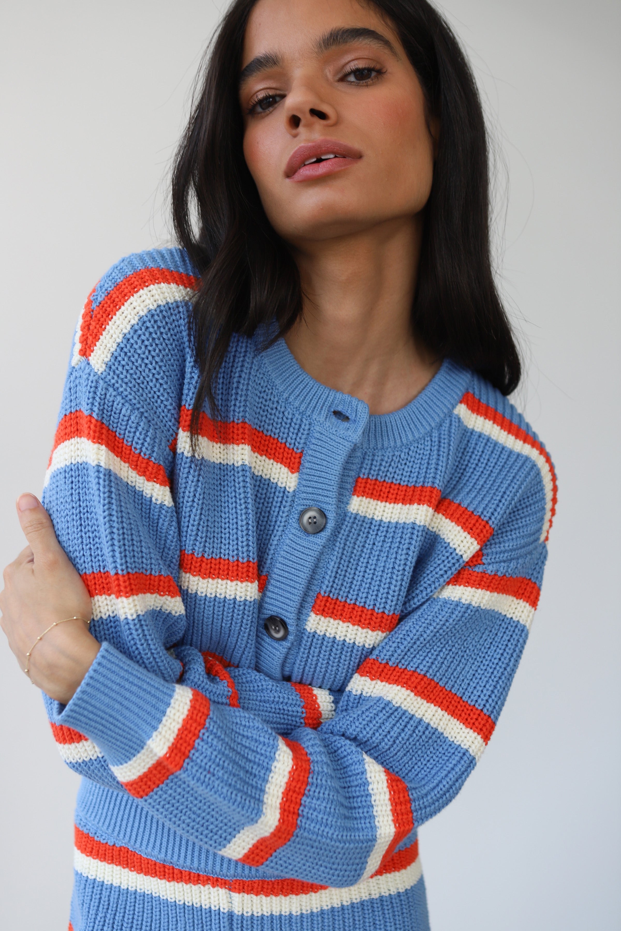 Fiona Cardigan - Capri Blue Stripe