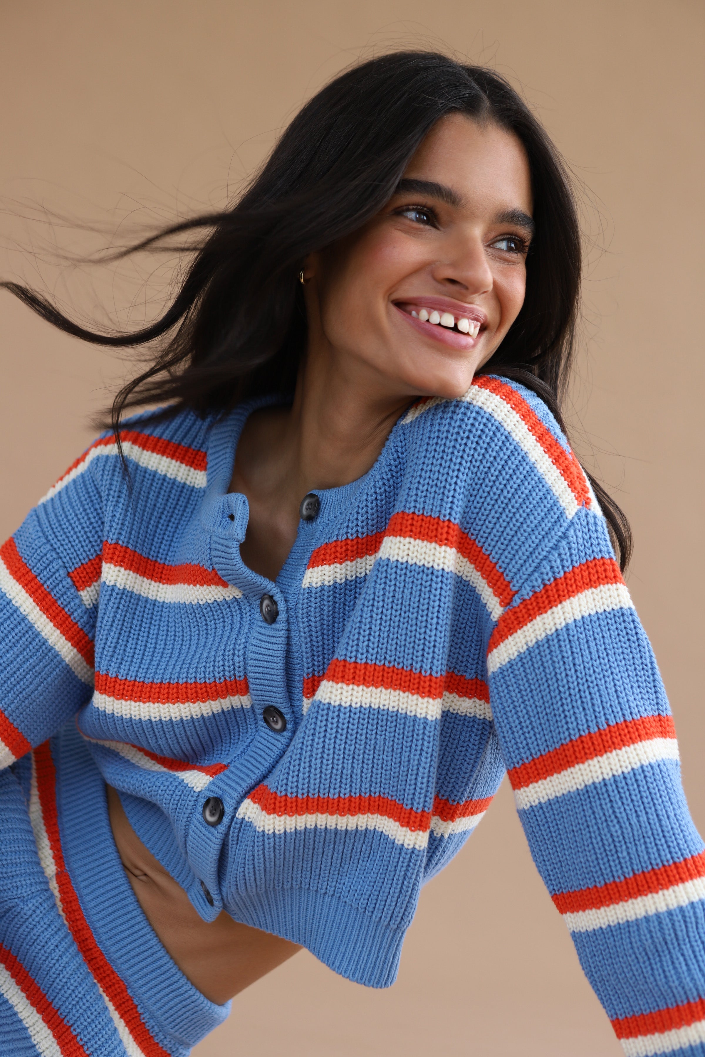Fiona Cardigan - Capri Blue Stripe