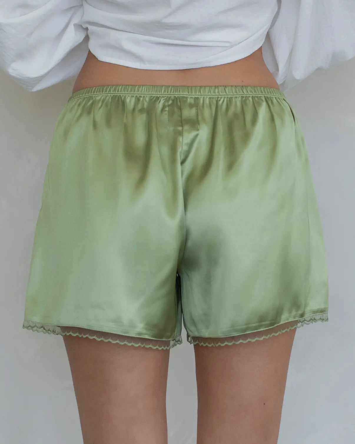 Loren Satin Shorts in Matcha