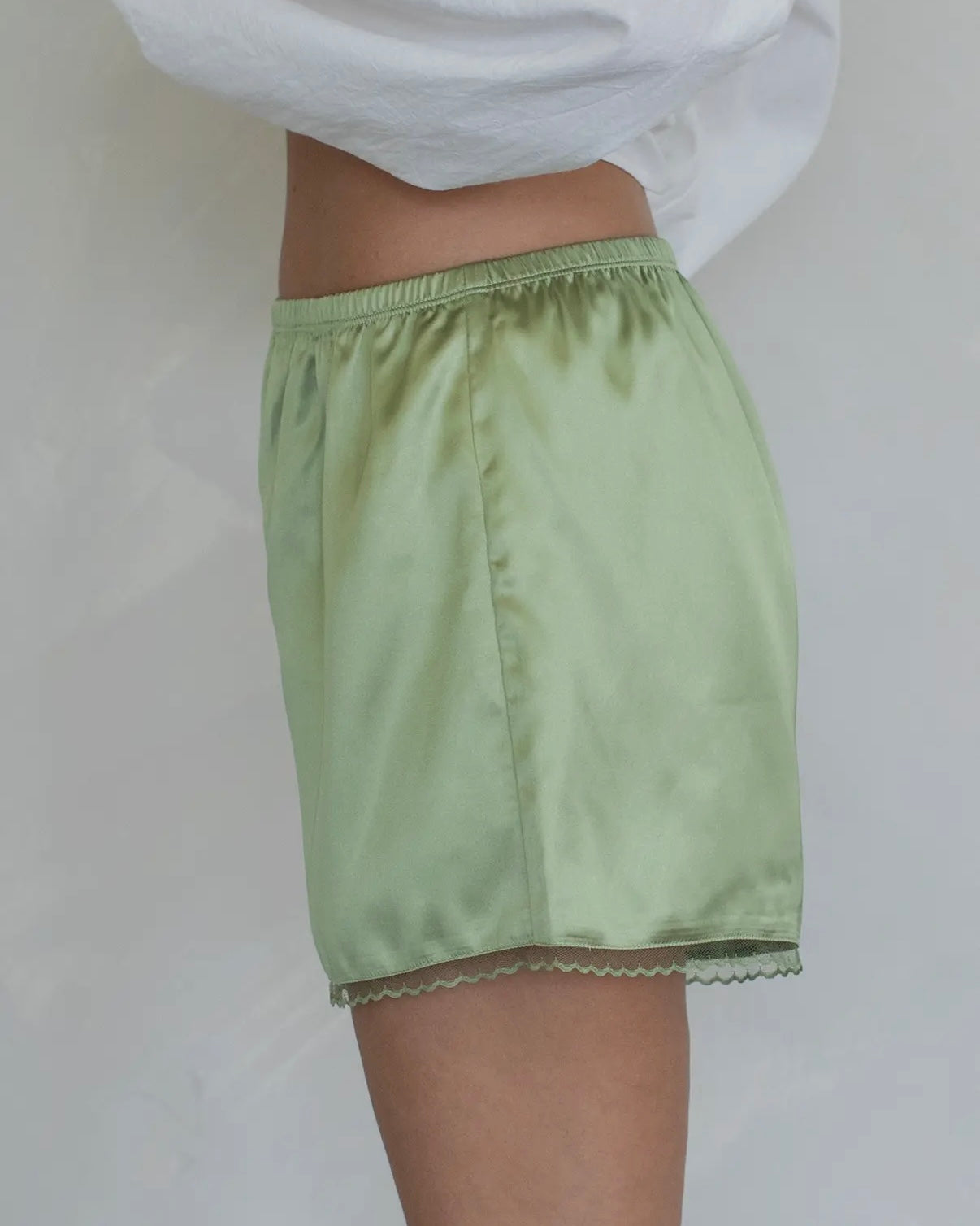 Loren Satin Shorts in Matcha