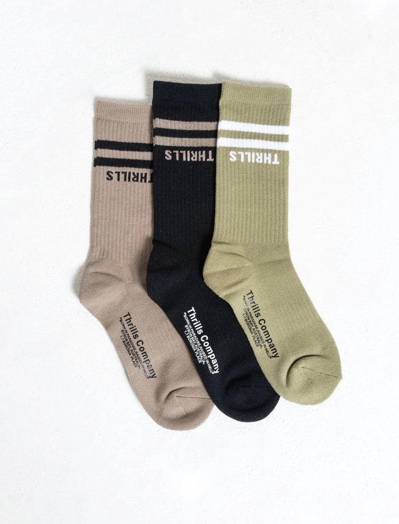 Minimal Thrills 3 Pack Sock in Sage Grey/Washed Black/Aloe