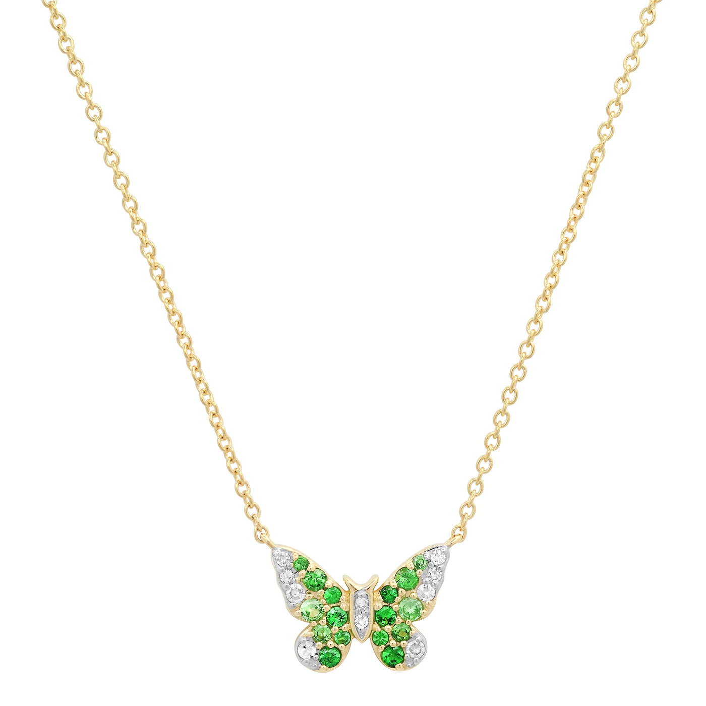 Mini Green and Diamond Ombré Butterfly Necklace