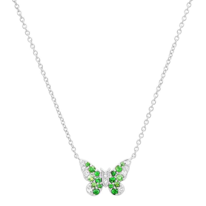 Mini Green and Diamond Ombré Butterfly Necklace