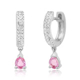 Diamond Huggies with Pink Sapphire Tear Drop