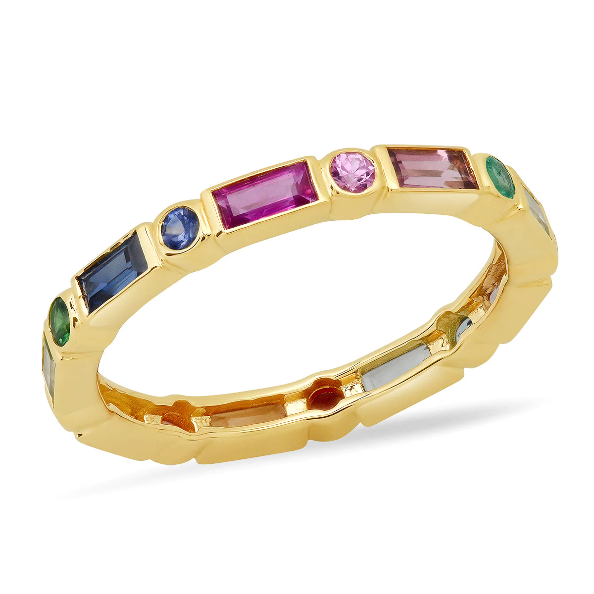 Rainbow Bezel Set Round and Baguette Ring