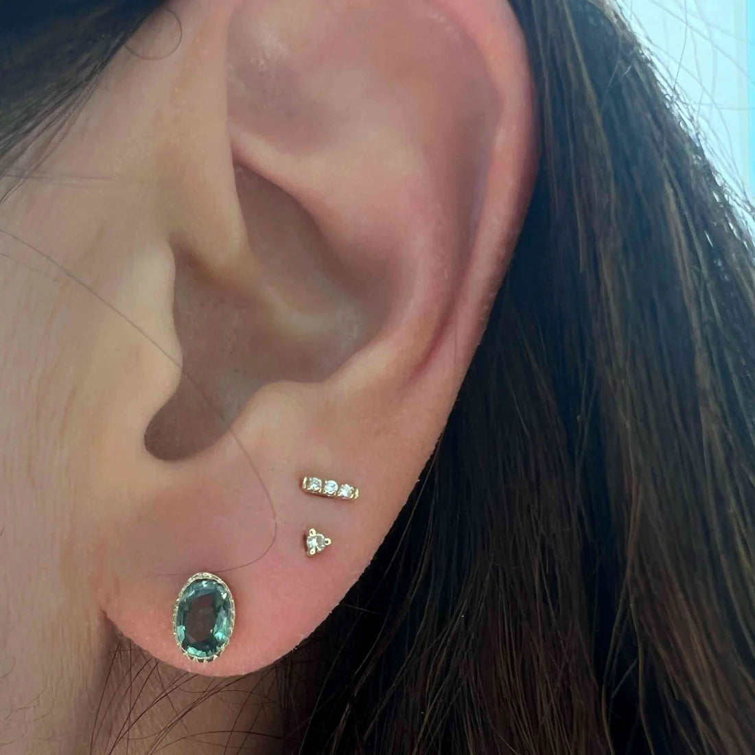 Green Sapphire Oval Wisp Earrings