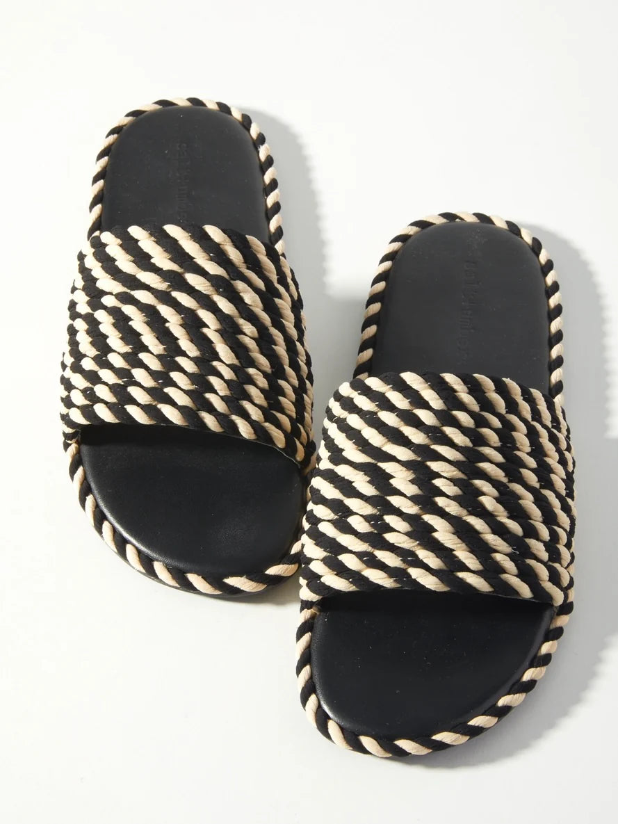 Sunshine Sandals in Black + Cream
