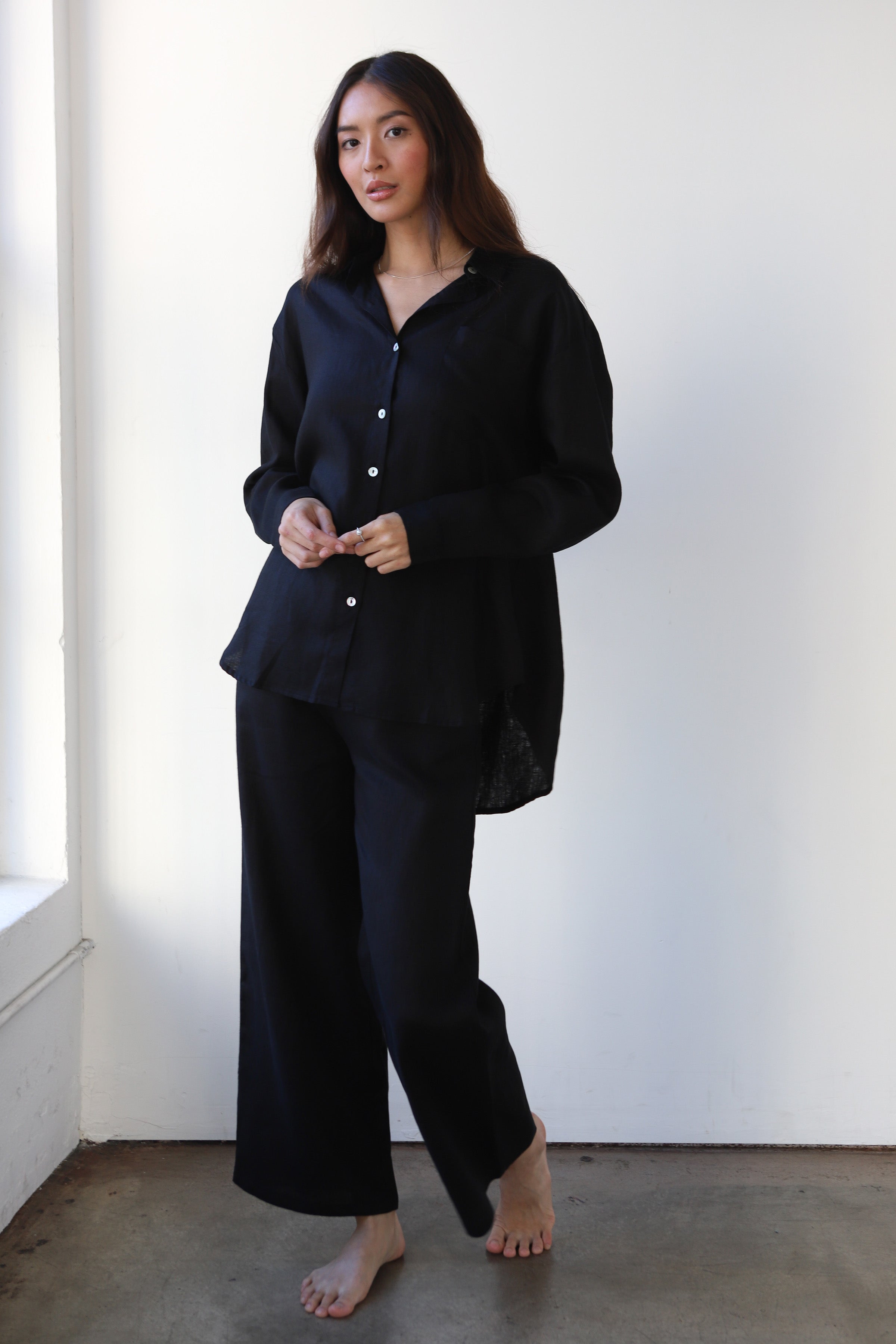 The Linen Drawstring Pant - Black