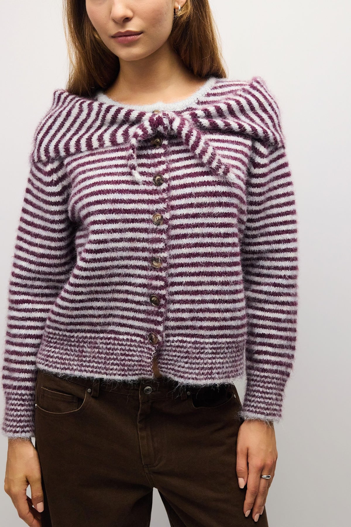 Mia Stripe Cardigan in Fig